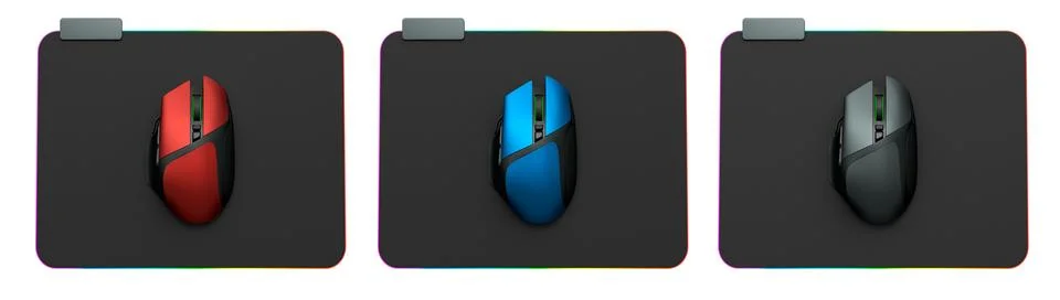 Set of wireless gaming computer mouse on pad isolated on white background Stock Photos