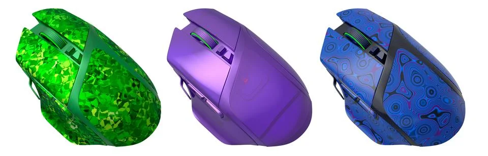 Set of wireless gaming computer mouse isolated on white background Stock Photos