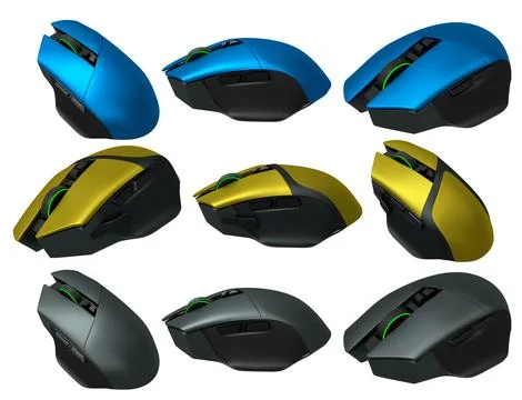 Set of wireless gaming computer mouse isolated on white background Stock Photos