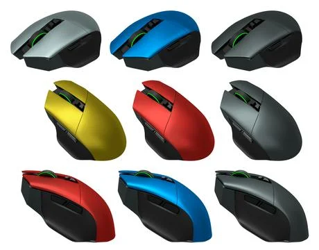 Set of wireless gaming computer mouse isolated on white background Stock Photos