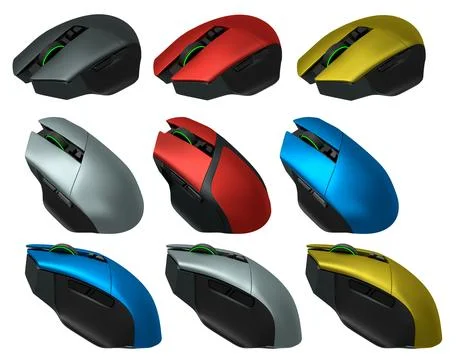 Set of wireless gaming computer mouse isolated on white background Stock Photos