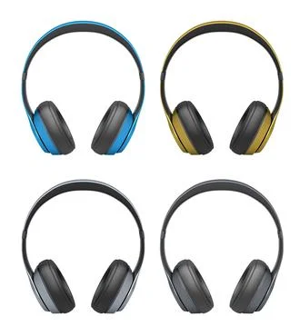 Set of wireless headphones in different colors, isolated on white backgroun.. Stock Photos