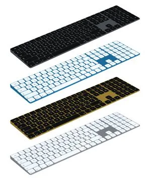 Set of wireless keyboards in different color schemes, shown in isometric style Stock Illustration
