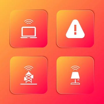 Set Wireless laptop, Exclamation mark in triangle, antenna and Smart table la Stock Illustration