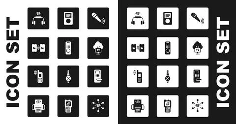 Set Wireless microphone, Remote control, Data transfer and storage, Smart Stock Illustration