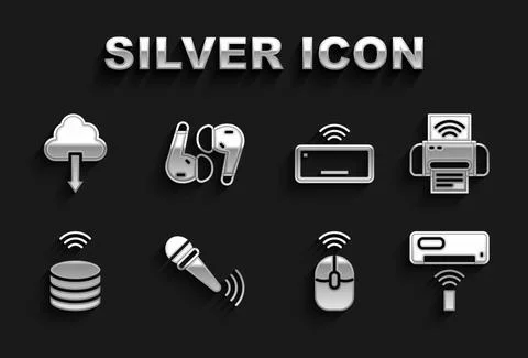 Set Wireless microphone, Smart printer system, Air conditioner, computer mouse Stock Illustration