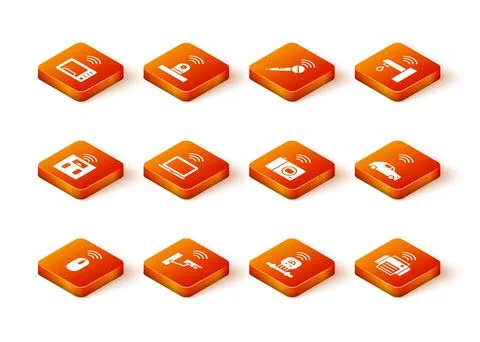 Set Wireless mouse, Smart security camera, bathroom scales, laptop, sensor Stock Illustration