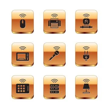 Set Wireless mouse, tablet, Smart server, microphone, microwave oven, sensor Stock Illustration