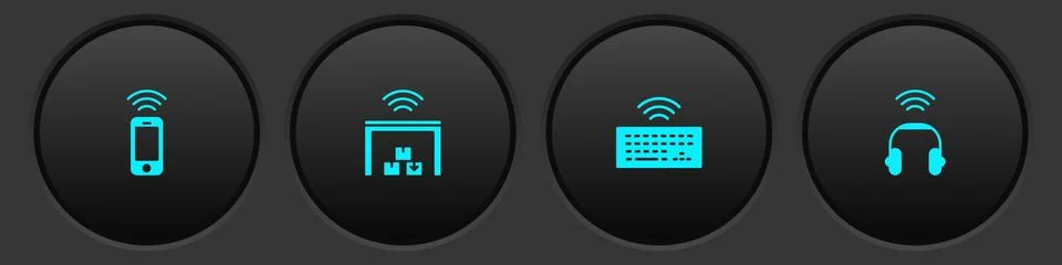 Set Wireless smartphone, Smart warehouse, keyboard and headphones icon. Vector Ilustración de archivo