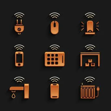 Set Wireless tablet, smartphone, Smart heating radiator, warehouse, water tap Stock Illustration