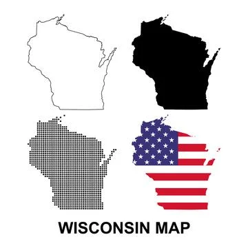 Set of Wisconsin map shape, united states of america. Flat concept icon symbo Stock Illustration