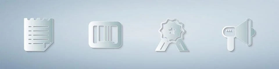 Set Wish list template, Barcode, Stars rating and Megaphone. Paper art style Stock-Illustration