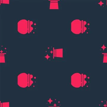 Set Witch cauldron and Magic hat on seamless pattern. Vector Stock Illustration