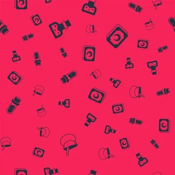 Set Witch cauldron Bottle with potion and Tarot cards on seamless pattern. Ve 스톡 일러스트