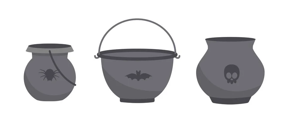 Set of witch cauldron. Flat, cartoon, vector Illustrazione stock