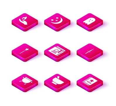 Set Witch cauldron, Magic mortar and pestle, wand, Ancient magic book, Dagg.. Ilustração Stock