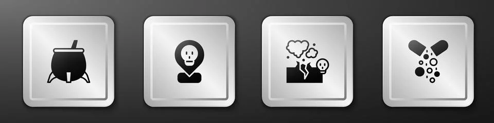 Set Witch cauldron, Radioactive in location, Poisonous cloud of gas or smok.. Illustrazione stock