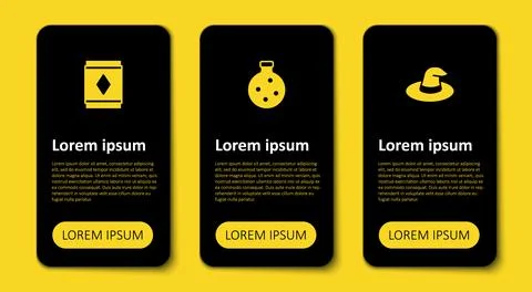 Set Witch hat, Bottle with potion and Magic carpet. Business infographic Stock Illustration