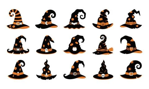 Set of witch hat icons for halloween costumes and magical themes Stock Illustration