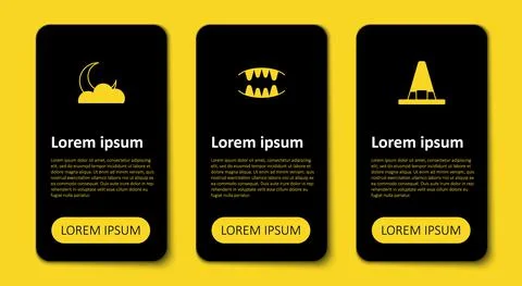 Set Witch hat, Vampire teeth and Moon and stars. Business infographic template Stock-Illustration