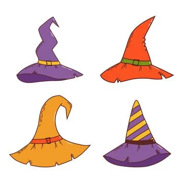 Set of witch hats. Halloween element. Trick or treat concept. Vector Stock Illustration