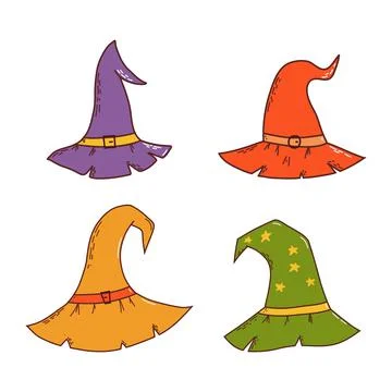 Set of witch hats. Halloween element. Trick or treat concept. Vector Stock Illustration