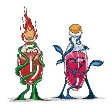 A set of witch potions with leaves elements. Vector illustration イラスト素材