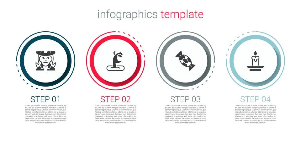 Set Witch, Zombie hand, Candy and Burning candle. Business infographic template Stock-Illustration