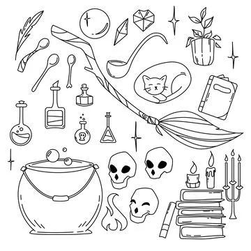 Set of witchcraft items Illustrazione stock