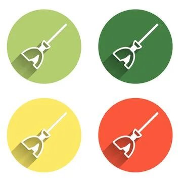 Set Witches broom icon isolated with long shadow background. Happy Hallowee.. Illustration
