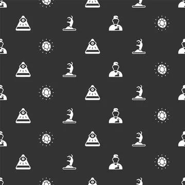 Set Wizard warlock, Magic stone, Masons and Zombie hand on seamless pattern Illustrazione stock