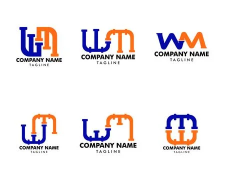 Set of WM Pipe Letter Logo Icon Design Stock Illustration