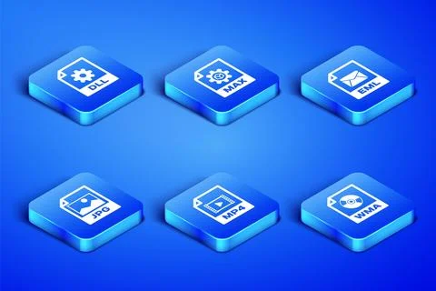 Set WMA file document, DLL, MP4, JPG, MAX and EML icon. Vector 库存插图