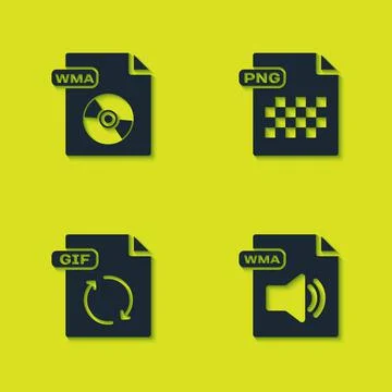Set WMA file document, , GIF and PNG icon. Vector イラスト素材