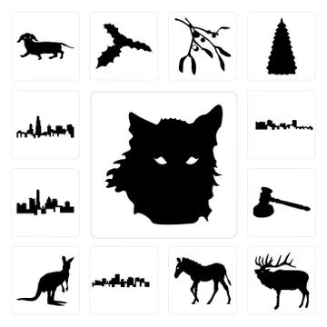 Set of wolf face outline on white background, elk zebra virginia state kangar Free Stock Illustration