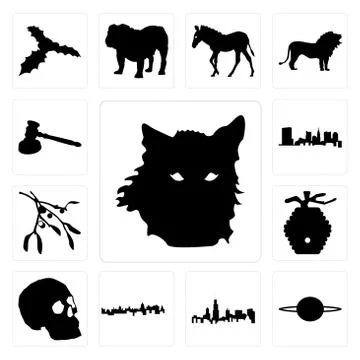 Set of wolf face outline on white background, saturn illinois state cuba back 무료 스톡 일러스트