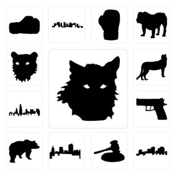 Set of wolf face outline on white background, louisiana gavel colorado Stock Illustration