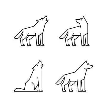 Set of Wolfs line icons 스톡 일러스트