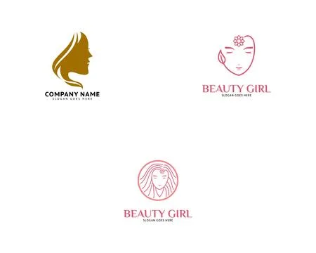 Set of Woman face logo design vector illustration, Girl silhouette for cosm.. Stock Illustration