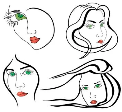 Set of woman faces Stock Illustration