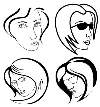 Set of woman faces Stock Illustration
