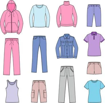 Set of womans casual clothes. Stock Illustration