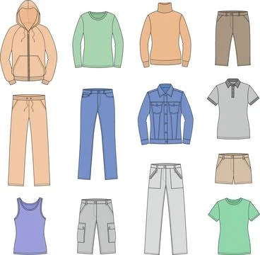 Set of womans casual clothes. Stock Illustration