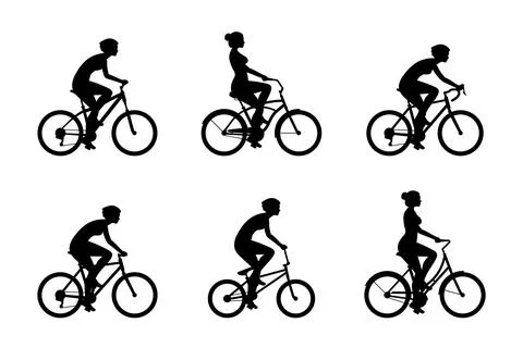Set of Womans riding bicycles Stock Illustration