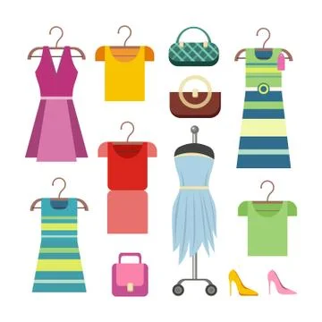 Set of Women Clothes Items. Editable Elements イラスト素材