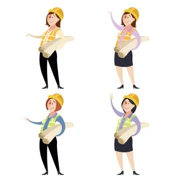 Set of women engineers Stock Illustration