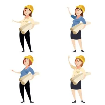 Set of women engineers Stock Illustration