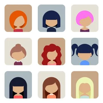 Set of Women Faces Icons in Flat Design Stock Illustration