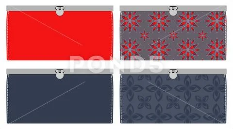 Set of Women s Leather purse with flower pattern, with clasp. Vector illustra Stock Illustration