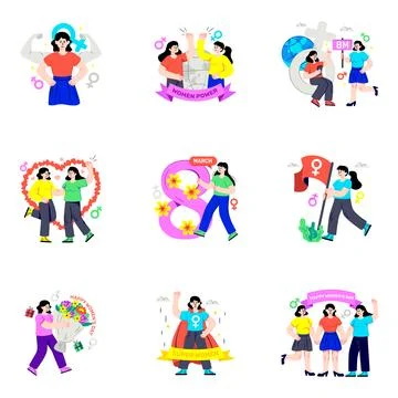 Set of Women's Day Flat Illustrations Stock Illustration